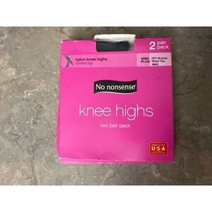 No Nonsense Knee Highs Plus Size Nylon Off Black 2 Pair Pack USA